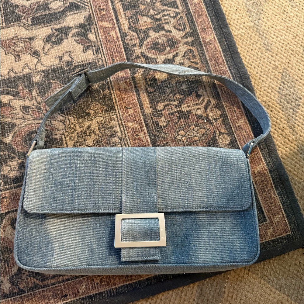 Monki Blue Denim Shoulder Bag with Silver Buckle